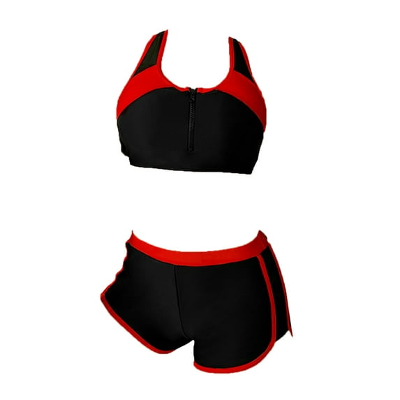 Sinleey Women 2 Pieces Sport Bra Racerback Crop Tank Top and Athletic Shorts Set Yoga Gym Training Black&Red L