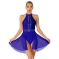thumbnail image 1 of Sinleey Women Asymmetrical Chiffon Lyrical Dance Dress Shiny Sequins Mock Neck Contemporary Modern Royal Blue L, 1 of 5