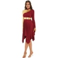 thumbnail image 1 of Sinleey Women's Color Patchwork Long Sleeve Asymmetric Lyrical Dance Dress Praise Liturgical Burgundy XXL, 1 of 1