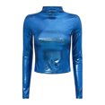 thumbnail image 1 of Sinleey Women's Long Sleeve Sparkly Party Glitter Shiny Metallic Tops Disco Dance Shirts Clubwear Blue S, 1 of 9