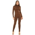 thumbnail image 1 of Sinleey Women's Turtleneck Full Bodycon Jumpsuit Bodysuit Long Sleeve Stretchy Skinny Rompers Brown XL, 1 of 7