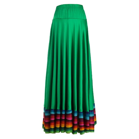 Sinleey Womens Folklorico Dance Skirt Colorful Big Swing Long Skirts Ballroom Dance Folk Dancing Green 87cm 3XL