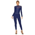 thumbnail image 1 of Sinleey Womens Full Body Jumpsuit Figure Skating Gymnastics Leotard Rhinestone Open Back Mesh Unitard Navy Blue L, 1 of 7