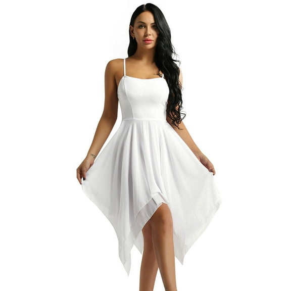 Sinleey Womens Lyrical Ballet Dancewear Mesh High-Low Hem Modern Dance Dress White S