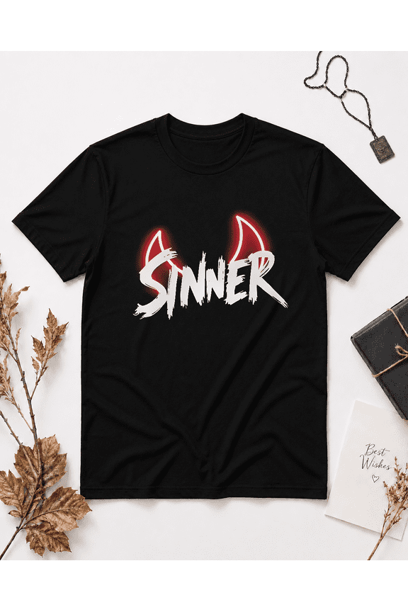 Sinner Devil Horns Neon Graphic Unisex T-Shirt, S-5XL