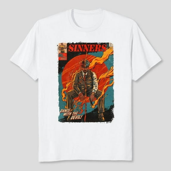 Sinners 2025 Movie Dance With The Devil Shirt, Horror Fan White/Sand/ASH Grey Color, Men's And Women's Graphic Tee 100% Cotton by TBun, Full Sizes S-5XL