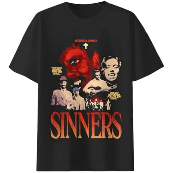 Sinners Movie Vintage Tshirt 90s Style Graphic Tee Crewneck Cotton Tee Men/Women Fashion Tops ,Black Color,Size XL
