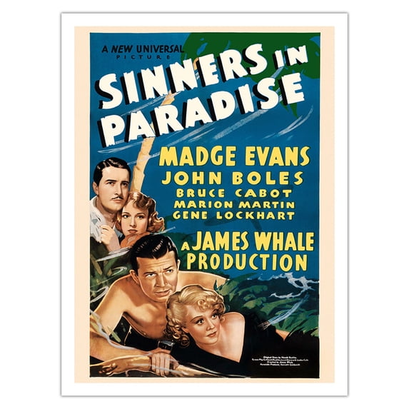 Sinners in Paradise - Starring Madge Evans John Boles - Vintage Film Movie Poster c.1938 - Bamboo Fine Art 290gsm Paper Print (Unframed) 24x32in