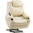 thumbnail image 1 of Sino Luban Dual Motor Power Lift Recliner Chair for Elderly with Massage and Heat, Electric Lift Chair for Big and Tall Adults, USB A&C, 2 Cup Holders (T6013 - Faux Leather, Cream White, Oversized), 1 of 10