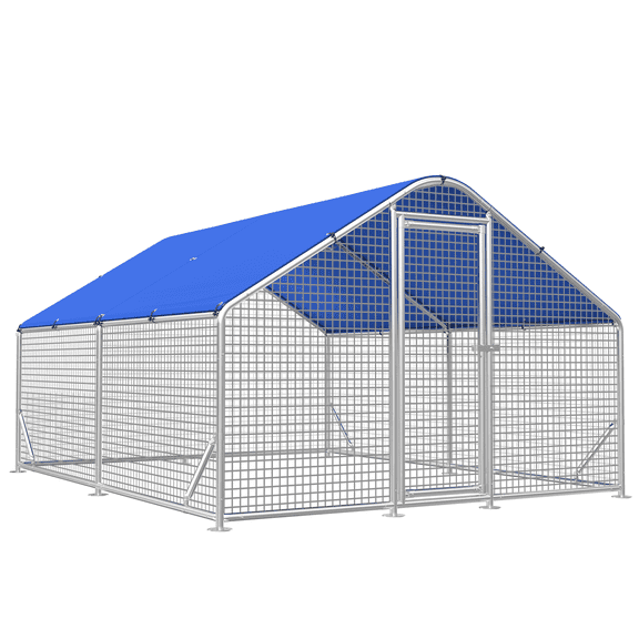 Sino Luban Metal Large Chicken Coop Run with Small Mesh Hardware Cloth for 20 Chickens/Ducks, Chicken Runs for Yard with Waterproof Cover, Chicken Enclosure Pen Outdoor, Walk-in Poultry Cage