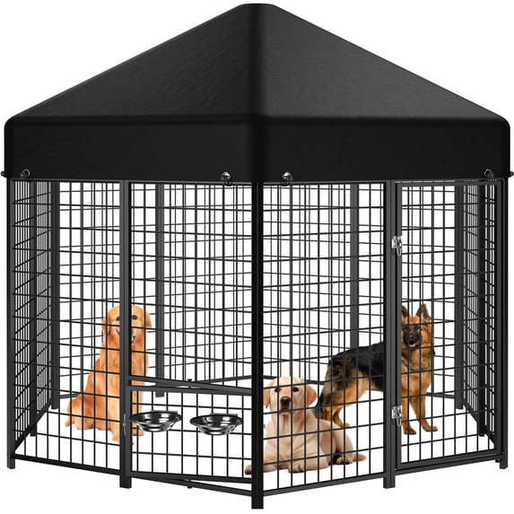 Sino Luban Outdoor Dog Kennel, Dog Run for Outdoor, Large Dog Pens Cage with Roof Waterproof for Large to Medium Dog Outside 7ft x 7ft x 6.5ft