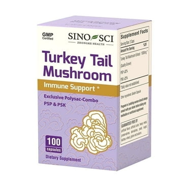 Sino-Sci Turkey Tail Mushroom Organic Supplement, for Immune Support, Sleep Aid & Anti-Anxiety, Brain Booster, Non-GMO Fruit Body,100 Capsules