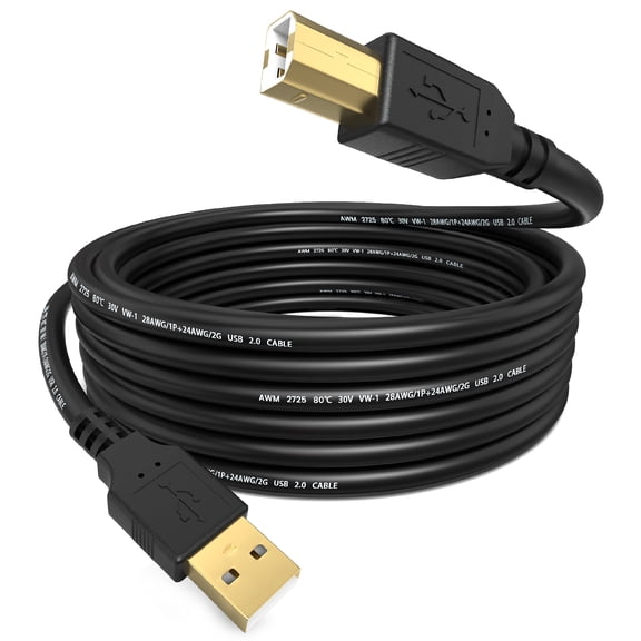 Sinoacc USB A to USB B Printer Cable 10ft, High Speed Scanner Printer Cable, Gold-Plated Connectors, Black