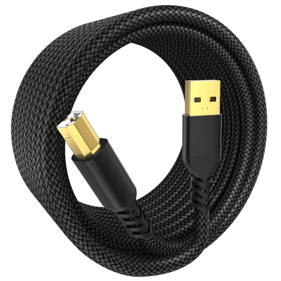 Sinoacc USB A to USB B Printer Cable 10ft, Nylon Braided High Speed Scanner Printer Cable Compatible with HP Canon Dell Epson Brother Lexmark Xerox Piano DAC and More, Gold-Plated Connectors