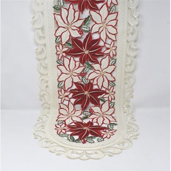 Sinobrite 14 x 28 in. Red & White Poinsettia Allover Table Runner