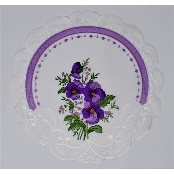 Sinobrite 16 in. Purple Pansy on Cream Fabric Doily