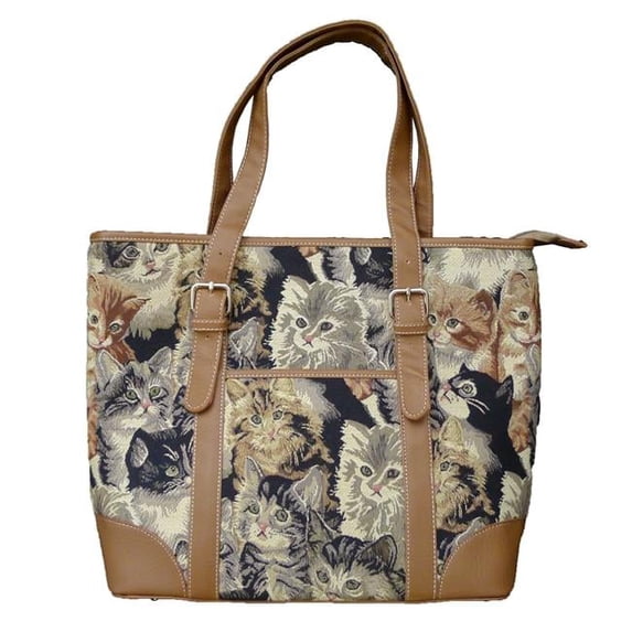 Sinobrite 4754-Cat Tapestry Square Zippered Top Purse - Cat