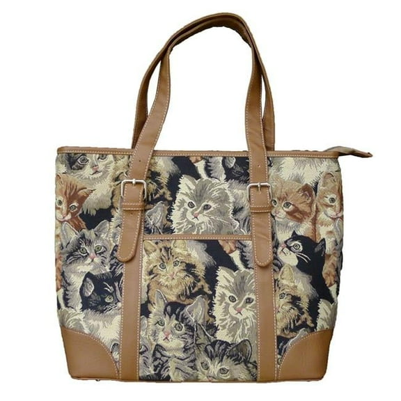 Sinobrite 4754-Cat Tapestry Square Zippered Top Purse - Cat