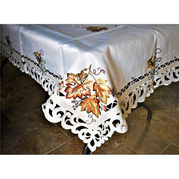 Sinobrite 90 x 90 in. Fall Leaf on Cream Fabric Tablecloth