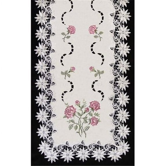 Sinobrite H0608-RS Pink Rose Lacey Edge Oblong Table Cloth- 68 x 126 in.