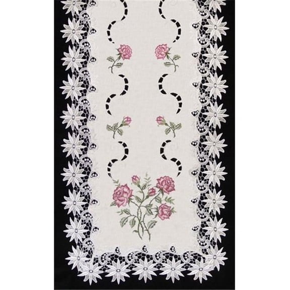 Sinobrite H0608-RS Pink Rose Lacey Edge Oval Runner- 16 x 54 in.