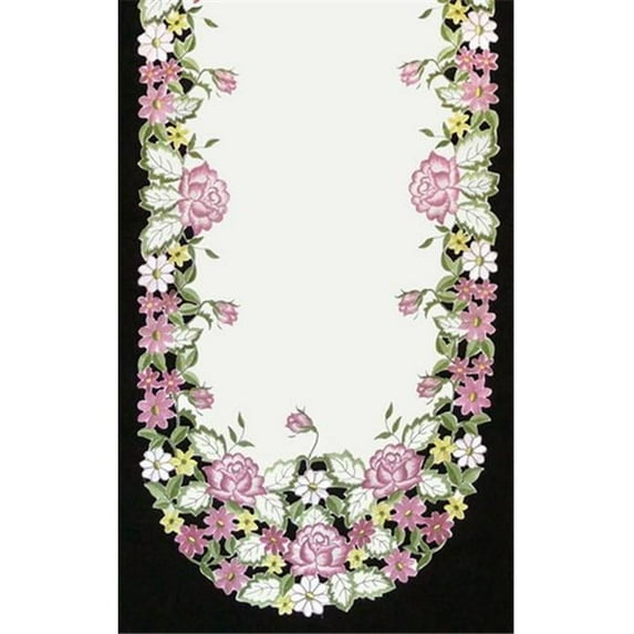 Sinobrite H0893 Pink Rose & Yellow Daisy Oval Runner- 14 x 28 in.
