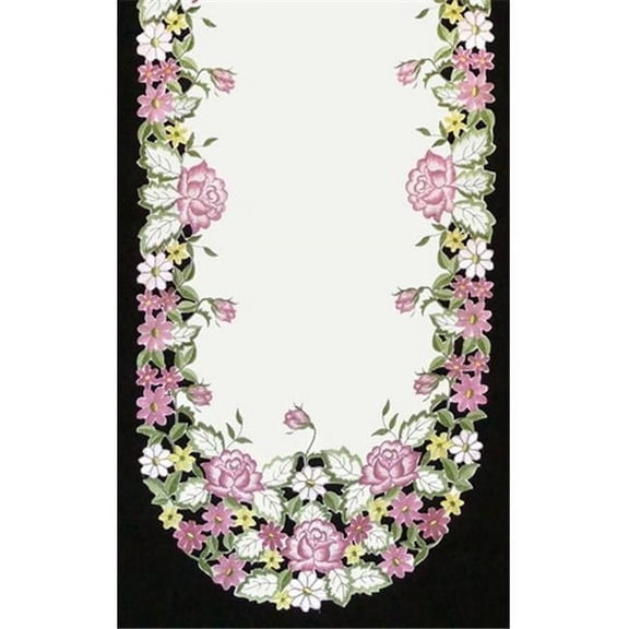 Sinobrite H0893 Pink Rose & Yellow Daisy Runner- 12 x 65 in.