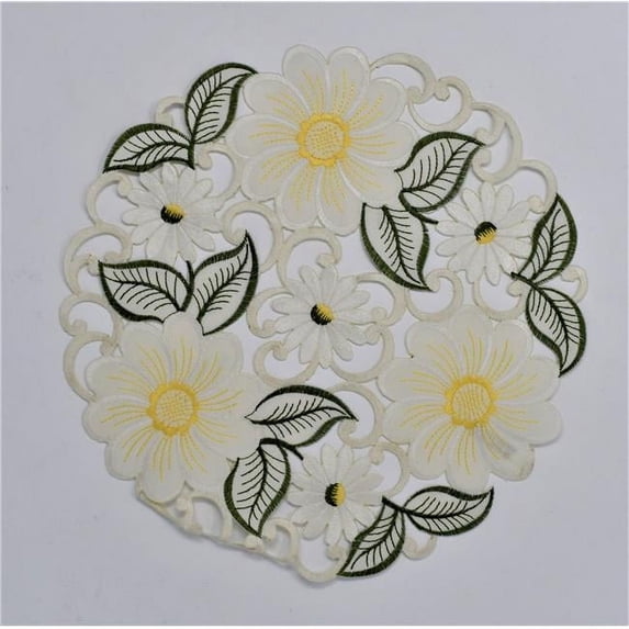 Sinobrite H0997-024 24 in. Yellow Daisy & Green Leaves Doily
