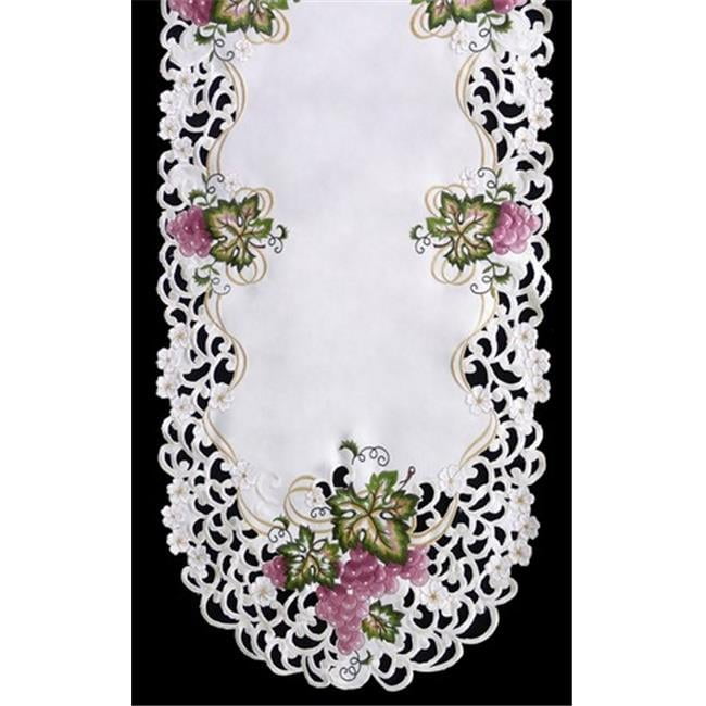 Elegant Round White and Grape Polyester Doily, 8 inches