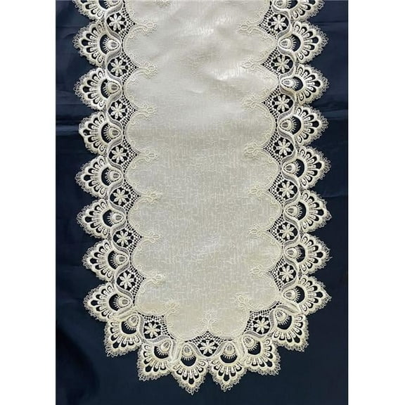 Sinobrite H8139-F1-15x54 15 x 54 in. White European Lace with White Antique Fabric Table Runner