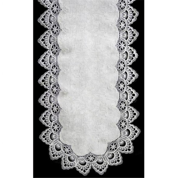 Sinobrite H8139-F1 White Lace Oval Runner- 14 x 28 in.