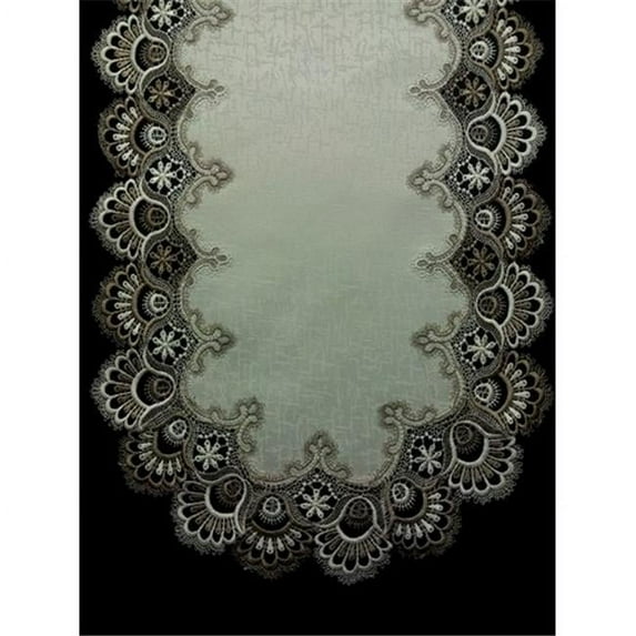 Sinobrite H8139-FF Cocoa Lace Oval Runner- 14 x 28 in.