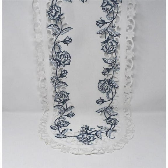 Sinobrite H8459-16x45 16 x 45 in. Blue Rose on White Fabric Table Runner