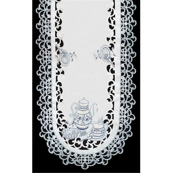 Sinobrite H8513 Delft Blue Tea Oblong Table Cloth- 69 x 104 in.