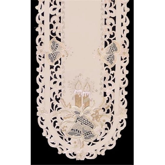 Sinobrite H8675-E Candles & Bells Cream Oval Runner- 16 x 36 in.