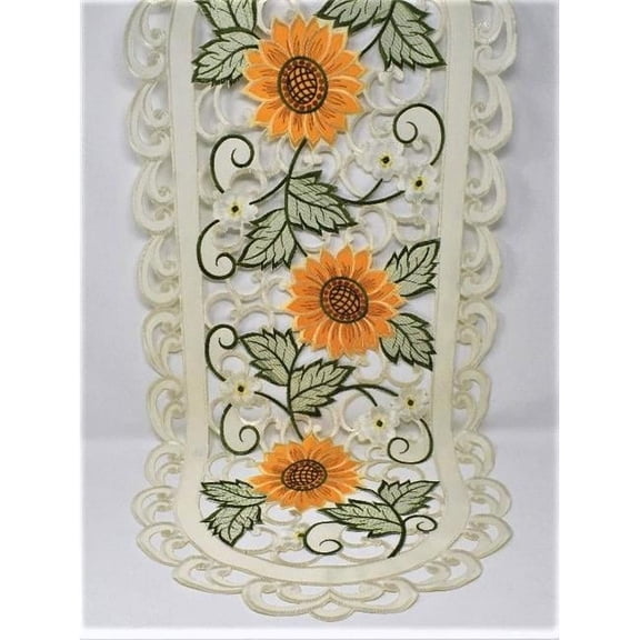 Sinobrite H8710-16x36 16 x 36 in. Sunflower on Cream Fabric Table Runner