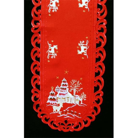 Sinobrite H8837-R Reindeer Red Cloth Oval Runner, 16 x 36 in.
