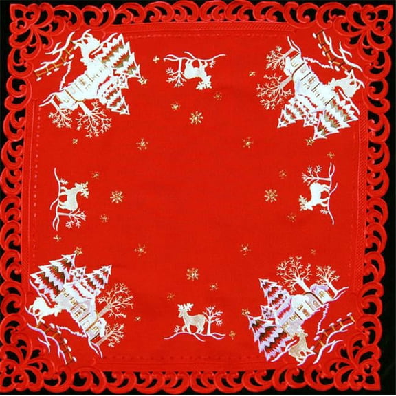 Sinobrite H8837-R Reindeer Red Cloth Square Table-Topper- 36 x 36 in.