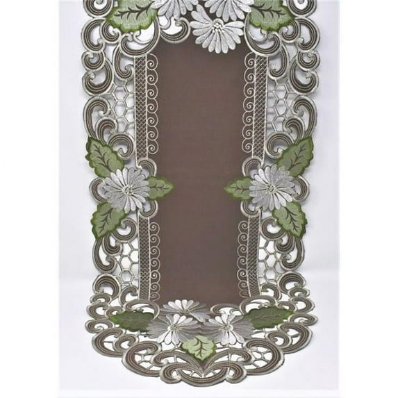 Sinobrite H8852-1-15x54 15 x 54 in. White Daisy Green Leaves on Brown Fabric Table Runner