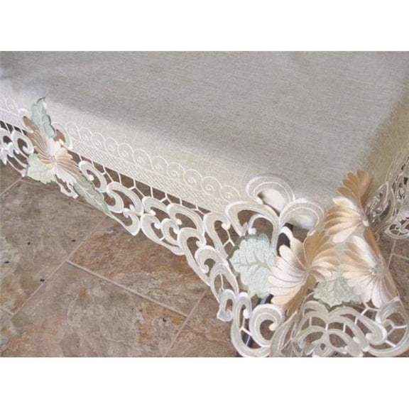 Sinobrite H8852-68x104 68 x 104 in. Gold Daisy on Sage Green Burlap Linen Fabric Tablecloth