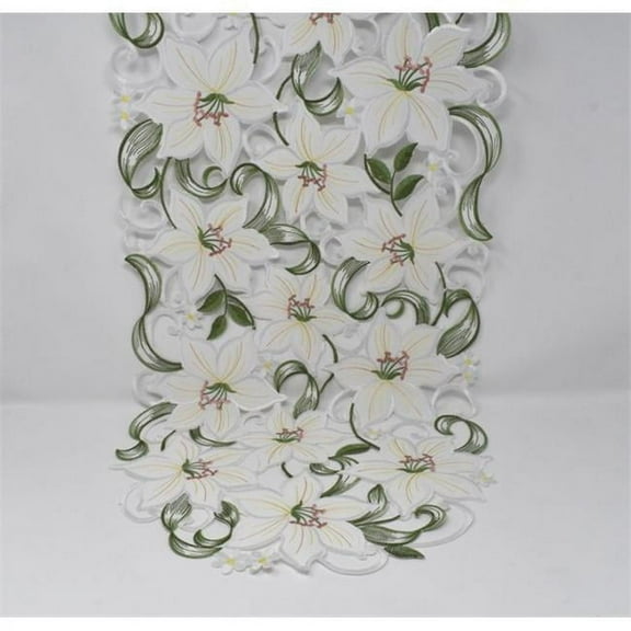 Sinobrite H9061-16x72 16 x 72 in. Lily on White Fabric Table Runner
