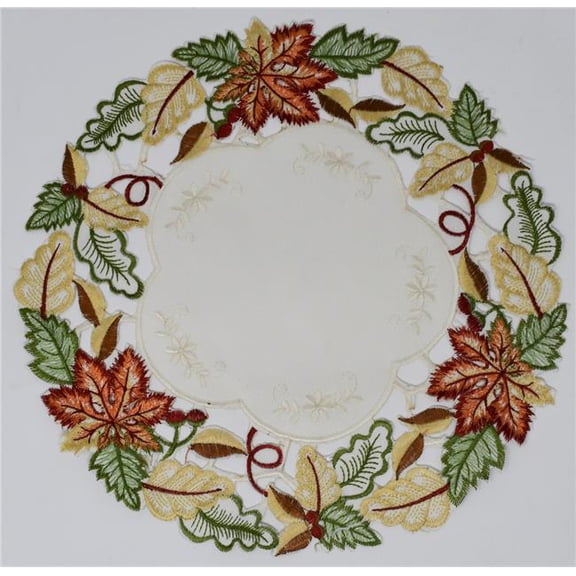 Sinobrite H9118-008 8 in. Multicolored Autumn Leaves Doily
