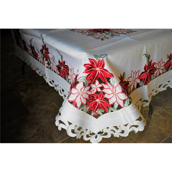 Sinobrite H9354-52x71 52 x 71 in. Red & White Poinsettia Allover Tablecloth