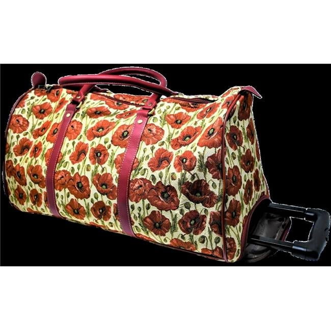 Sinobrite  Tapestry Duffle Bag with Handle & Wheels - Poppy