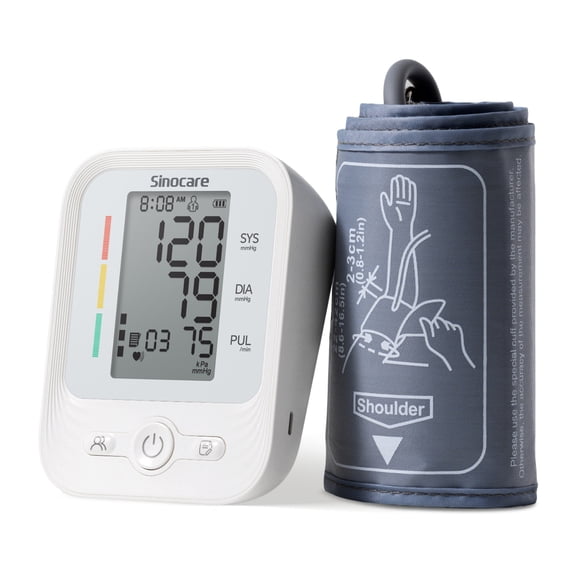 Sinocare Upper Arm Blood Pressure Monitor for Home Use, Large 3-Color Backlit LCD Display, 2*120 Memory, Wide-Range Cuff 8.6 16.5 Inches, Irregular Heartbeat Detection
