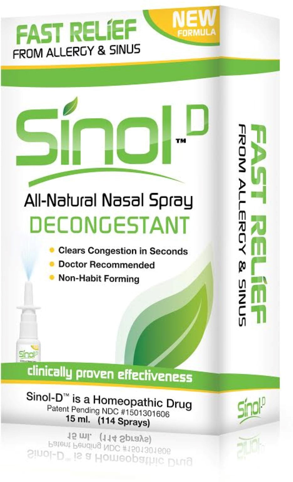 SinolD All Natural Nasal Spray, Decongestant 15 ml