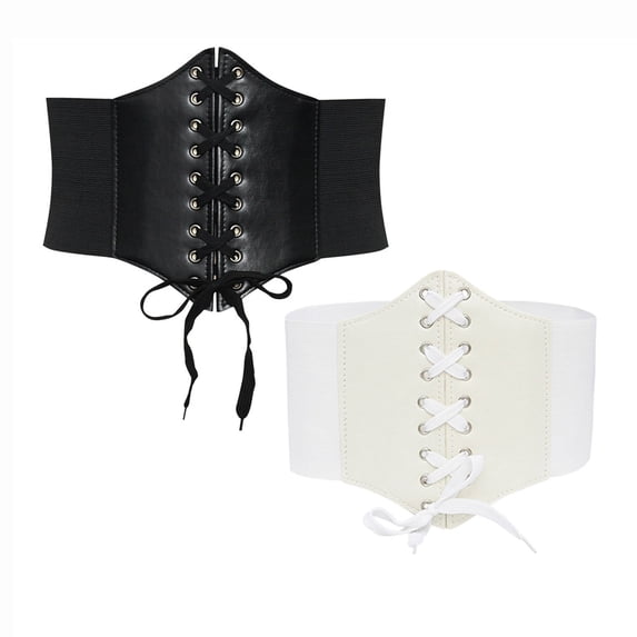 Sinpiling 2 Pack Corset for Women Trendy Vintage Adjustable Dresses Waist Belt Lace-Up Solid Comfort Multipack Shapewear Bustier