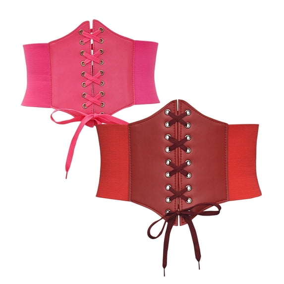 Sinpiling 2 Pack Womens Corset Waist Belt Trendy Vintage Adjustable Lace-Up Solid Comfort Multipack Shapewear Bustier for Dresses