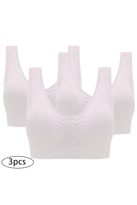3 Pack Womens Sports Bras Plus Size Hollow Out Breathable Wire-Free Support Bralettes Ladies Solid Push-Up Workout Yoga Bra Underwear S-4X Christmas Gifts