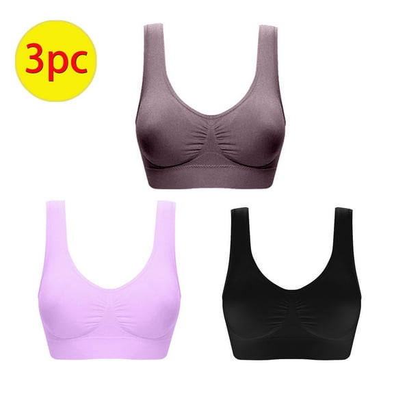 Sinpiling 3 Pack Womens Sports Bras Wire-Free Push-Up Padded Pullover Support Bralettes Underwear Basic Comfort Stretchy Solid Full-Coverage Yoga Seamless-Bra Christmas Outfits